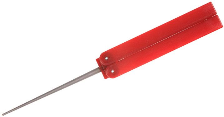 EZE FOLD 3-1/2" DIAMOND SHARPENER WITH Tapered Shaft for Serrated Blades RED HANDLE - 571