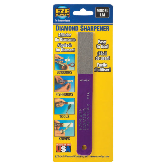 DIAMOND HONE STONE & HOOK SHARPENER Medium Pad on 6" x 3/4" Purple Handle - LM