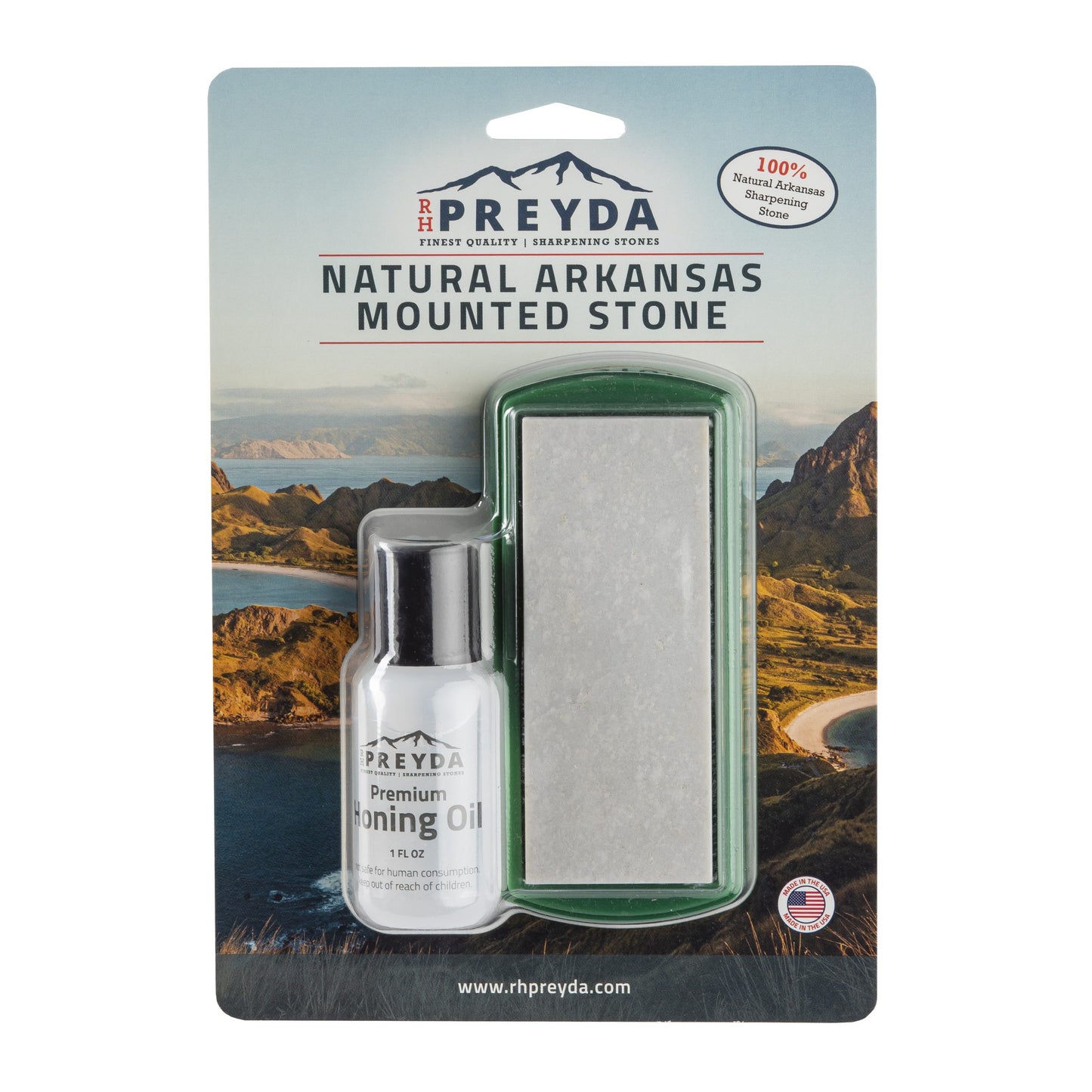 RH Preyda PVC Base Mounted Hard Arkansas Oil Stone - 800-1000 grit - 4" x 1" 5/8 x 1/2"