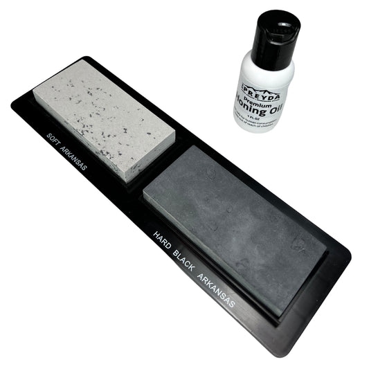 RH Preyda Sportsman 2 Stone Honing Set PVC Base - Soft Arkansas/Hard Black Arkansas - 3 1/2" x 1 5/8" x 1/2"