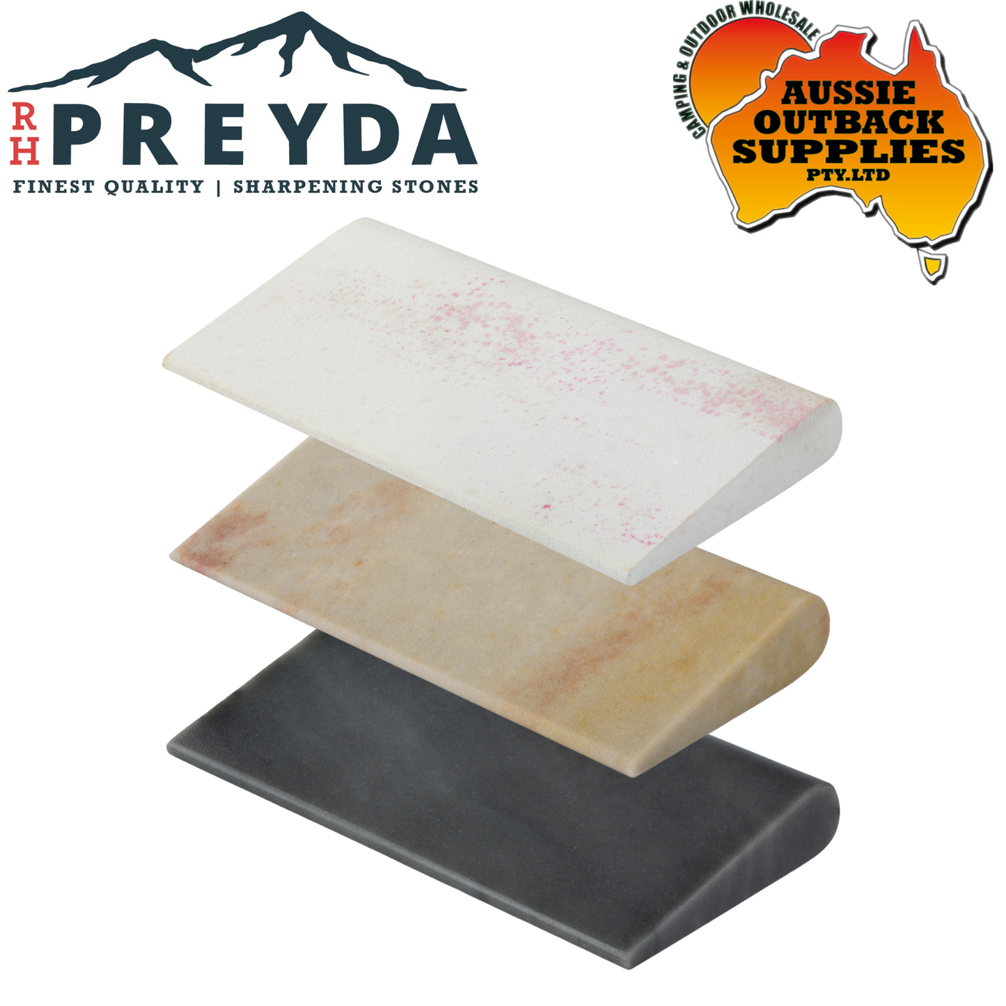 RH Preyda Slip Stone 400-600 grit - 4" x 2" x 3/8" - Soft, Hard & Surgical Black Arkansas