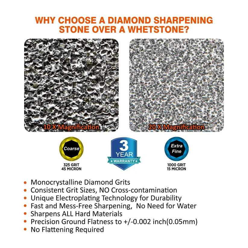 SHARPAL 168H 8" x 3" Dual-Grit Diamond Sharpening Stone with Angle Guide